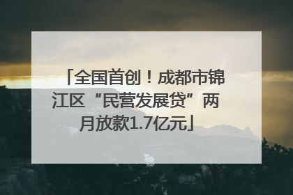 全国首创！成都市锦江区“民营发展贷”两月放款1.7亿元