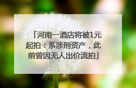 河南一酒店将被1元起拍：系涉刑资产，此前曾因无人出价流拍